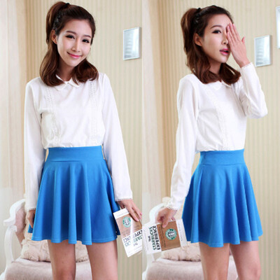 

New Candy Color Women Casual A-line Flared Mini Circle Short Skirt Pleated Skirt