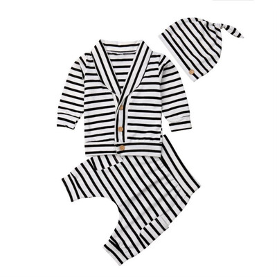 

Fashion Casual Toddler Baby Boy Girl Striped Long Sleeve Top And Trousers And Hat Kit Kid Three-piece Outfit Set 1-3Y