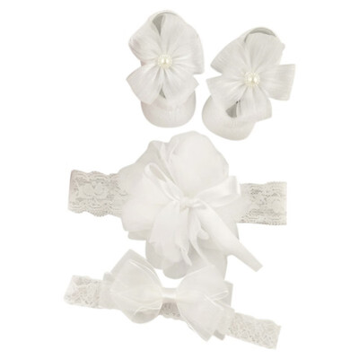 

Newborn Baby Cartoon Bowknot Flower Design Cotton Socks With Hairband Photography Props Set