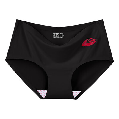 

Women Seamless Underwear Female Ice Silk Red Lips Printed Briefs Mid Waist Ladies Sexy Lingerie Panties Breathable Briefs