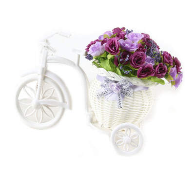 

Artificial Flower Wheeled Tricycle Basket Bowknot Bonsai Set Home Decor Props for Living Room Office