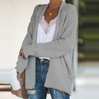 

Toponeto Women Fashion Lapel-Neck Solid Color Cardigan Pocket Long Sleeve Coat