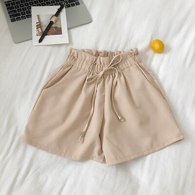 

New Summer Solid Pockets Shorts Women Elastic High Waist Casual Shorts Ladies Flare Shorts