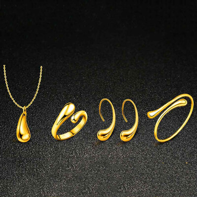 

Fashion Wedding Bridal Jewelry Set Stamped Silver Water Drop BanglesNecklaceRingsEarrings Sets for Women