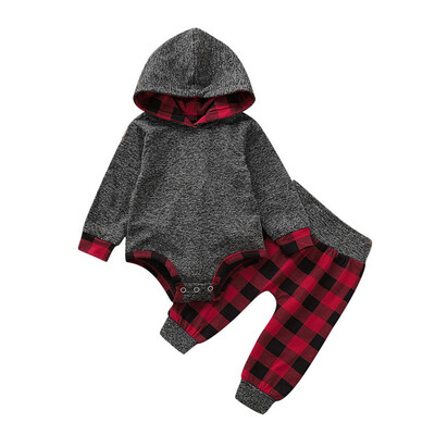 

Baby Clothes Set for Boy Casual Long Sleeve Cotton Hoodie Romper Tops Plaid Print Pants Outfits Set Autumn Clothes
