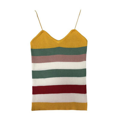 

Women Rainbow tops fashion top casual Stripe Print Wrapped Chest Slim Knitting Vest Bottoming Stretch Sling Bottoming Camisole