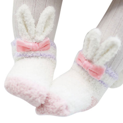 

0-1Y Baby Girls Cartoon Rabbit Cotton Socks Thickening Coral Cashmere Anti Slip