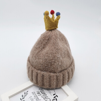 

Boys Girls Cute Autumn Winter Warm Kids Baby Crown Design Hats Wool Hemming Caps