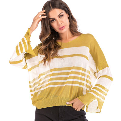 

2018 Autumn Winter Sweater Women Striped Spell Color Pullover Jumper Long Sleeve O-Neck Knitted Tops Outwear Femme Sweater