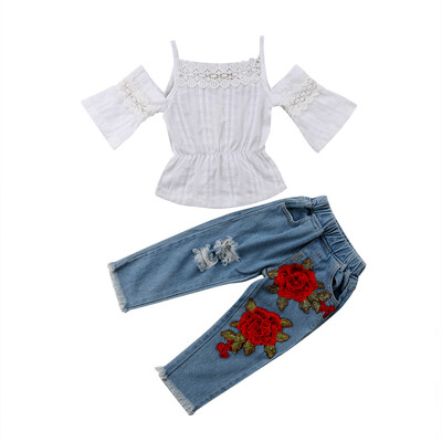 

Kids Baby Girls Summer Clothes Outfits T-shirt Tops Jeans Pants 2PCS Set
