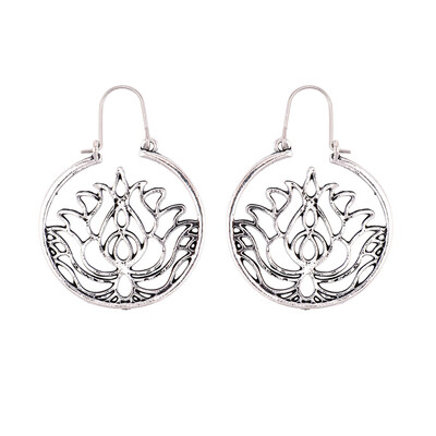 

New Retro Antique Silver Color Flower Earrings Hollow Vintage Drop Earrings For Women Party Gift