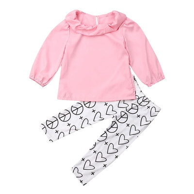 

Autumn Baby Girl Set Long Sleeve Blouse TopsHeart Printed Pants Trouser Casual Costume Set