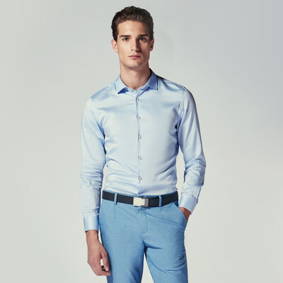 

Jinba Mens K-Boxing Mens Spring Business Orthodox Silk Cotton Long Sleeve Shirt GenuineHAXL1584 Blue 175L