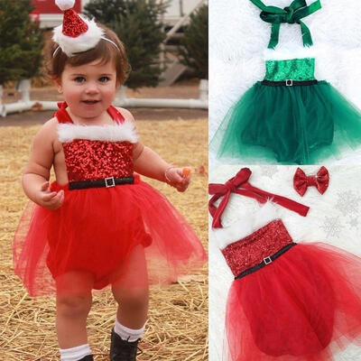 

Newborn Baby Girl Rompers Jumpsuit Tulle Dress Christmas Outfits Costume 0-3T