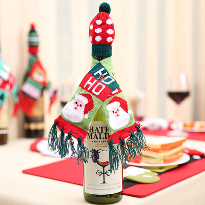 

Christmas Wine Bottle Cover Household Table Wrap Hat Top Knitting Scarf Gift