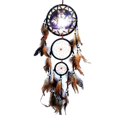 

Home Wall Hanging Decoration Wolf Pattern Ornament Dream Catcher with Feathers