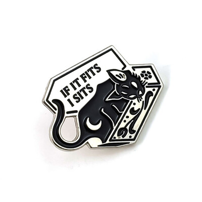 

1\2Pcs Punk Black Cat Coffin Enamel Pin &quotIf It Fits I Sits&quot Witch Cat Metal Badges For Clothes Backpack Lapel Pins