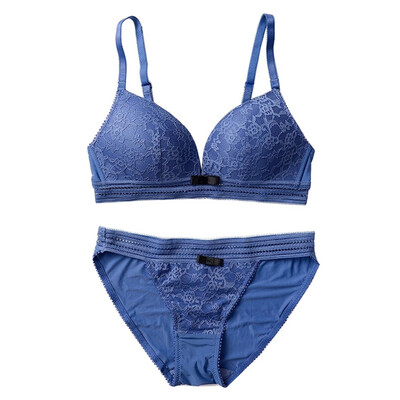

Women Lace Sexy Lingerie Set Thin Non-slip Push Up Bra No Rims Plus Size Solid Color Underwearpanties Set