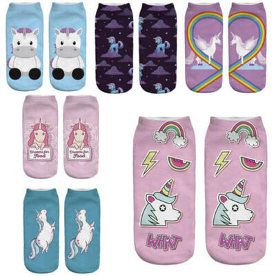 

Hot 3D Unicorn Print Men Women Casual Low Cut Ankle Socks Cotton Animals Pattern
