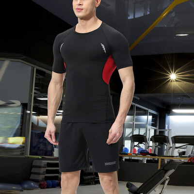 

Toponeto Mens Elastic Fitness T-shirt Fast Drying Tops Short Pants Sports Tight Suit