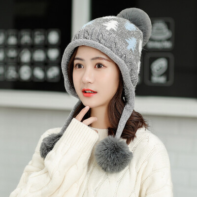 

Tailored Women Winter Warm Leaf Cap 3 Ball Baggy Knit Crochet Beanie Hat Ski Cap