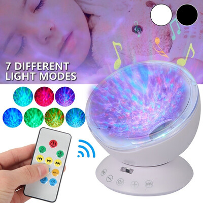 

LED Ocean Wave Projector 7 Color Night Light Built In Music Player Remote Control Cosmos Star For Kid Bedroom Decor