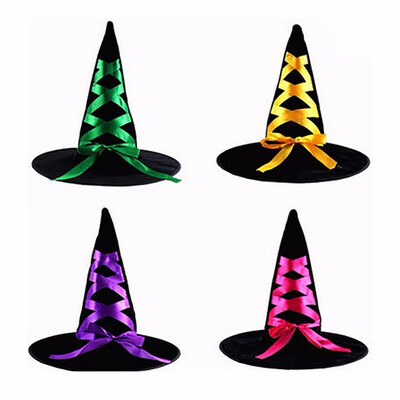 

1pc Fashion Halloween Decor Halloween Witch Hat Wicked Witch Cap Party Decoration Ribbon Hat Random Color