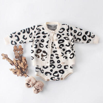 

US Newborn Baby Girl Leopard Clothes Sweater Jumpers Cardigan or Romper Jumpsuit