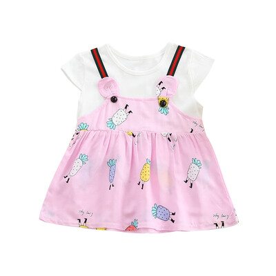 

GirlS Dress Summer Princess Dress Fake 2 Piece Toddler Floral Plaid Pattern Short Sleeve Cotton Sundress Tutu Dresses Kids