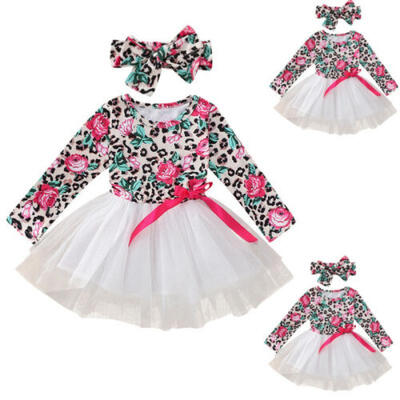 

2pcs Toddler Baby Girls Outfits T Shirt Tops Dress Headband Party Clothes Set US