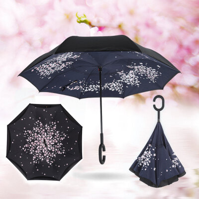 

Reverse Folding Double Layer Inverted Chuva Umbrella Self Stand Inside Out Rain Protection C-Hook Hands Windproof for Car