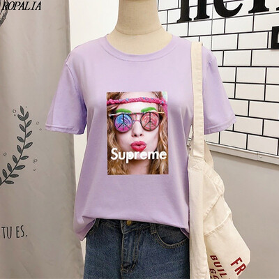

Womens Round Neck Character Print Short Sleeve T-Shirt