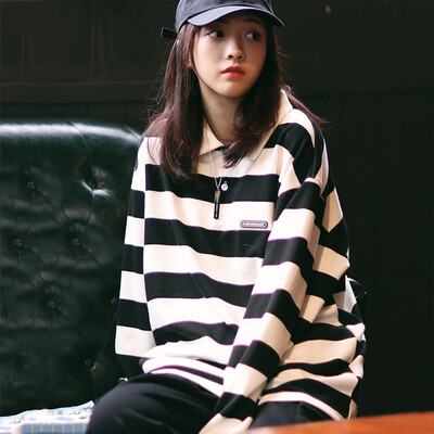 

Women Loose Round Collar Summer Stripes Print Loose Long Sleeve Casual Simple Wild T-Shirt