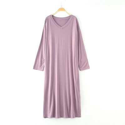 

Women Long-sleeved V-neck Dress Loose Modal Nightdress Large Size Long Night Dress New Arrived