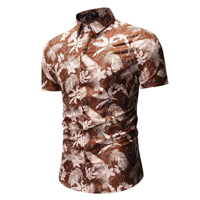 

Tailored Mens Summer Print Turn-Down Collar Slim Fit Short Sleeve Top Shirt Blouse