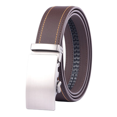 

Mens Automatic Buckle Genuine Leather Mens Ratchet Holeless Belt Business High Quality Mens Real Belt for Pants