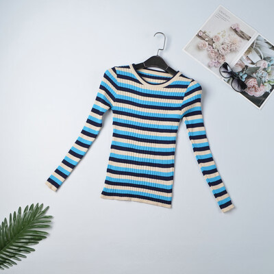 Autumn Fashion Sweater Round Neck Striped Sweater Slim Long-sleeved Knit Striped Sweater