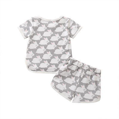 

Summer Cute Baby Girl Rabbit Printing Short Sleeve T-shirt And Short Pants Kit Kid Two-piece Outfit Set