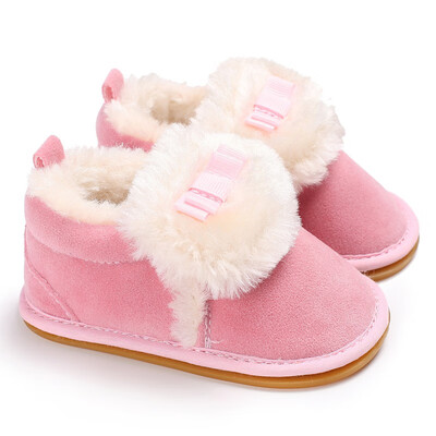 

Baby Boys Girls Shoes Autumn Winter First Walkers Kids Cute Bow Tie Add Plush Warm Children Shoes