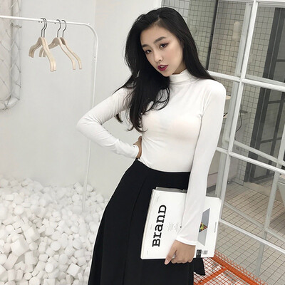 

Autumn New Novel Chic Slim Solid Color T-shirt Fashion Trend Long-sleeved Turtleneck Women Bottoming Top
