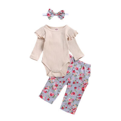 

Toddler Baby Girls Flower Long Sleeve Romper Bodysuit Long Pants Cotton Clothes