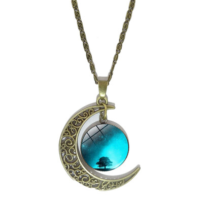 

The Life of Tree Under The Starry Jewel Silver Necklace Moon Pendant Chain Jewelry