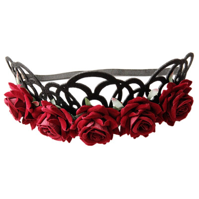 

Lady Queen Head Wreath Vintage Crown Red Roses Tiara Headband Halloween Rose Crown Headband Party Masquerade Cosplay