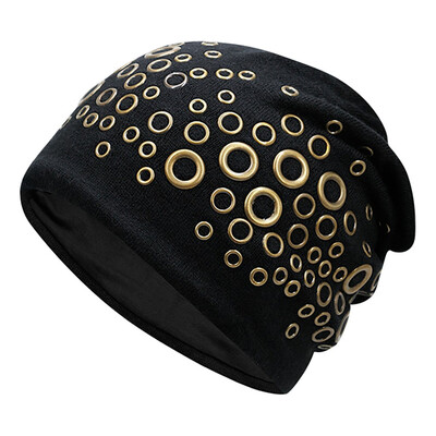 

Tailored New Women Men Winter Knitted Hat Metal Circle Hemming Hat Wool Cap