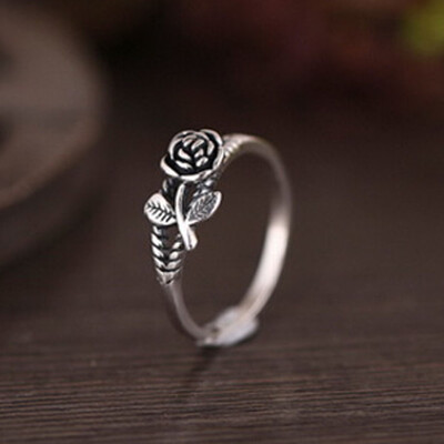 

New Fashion Jewelry S925 Pure Silver 3d Rose Open Ring Thai Silver Tail Ring Color White