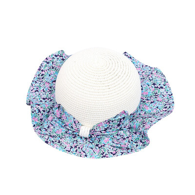 

Children Baby Girls Hats New Fashion Kids Bowknot Floral Print Straw Beach Cap