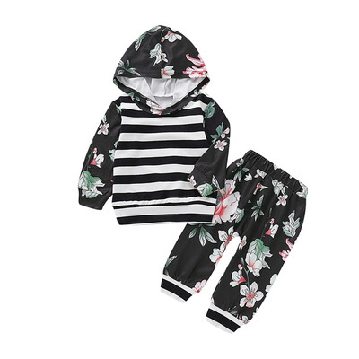 

Autumn Baby Boys Long Sleeve Stripe Floral Print Hoodie Sweatshirt TopsPants Trouser Costume Set New