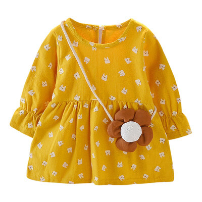 

New Girls Dress 2018 Autumn Baby Floral Long-sleeved Dress Children Clothing Baby Girls Clothes 1-4Y