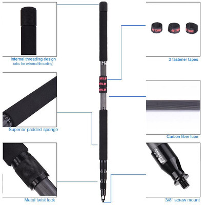 

3m98ft Lightweight Carbon Fiber 4 Sections Extendable Telescoping Microphone Boom Pole Arm Extension with 3kg66lbs Load Capaci