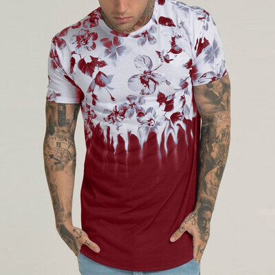 

Toponeto Fashion Men Flower Gradient Print Short Sleeve O-Neck T-Shirt Tops Blouses